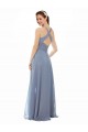 Bleu poussiéreux Trapèze Licou Col Haut Mousseline Longue Robes demoiselle d'honneur Pas Chère