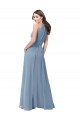 Bleu poussiéreux Trapèze Licou Col Haut Mousseline Longue Robes demoiselle d'honneur Pas Chère