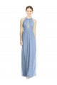 Bleu poussiéreux Trapèze Licou Mousseline Longue Robes demoiselle d'honneur Pas Chère