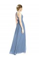 Bleu poussiéreux Trapèze Licou Mousseline Longue Robes demoiselle d'honneur Pas Chère