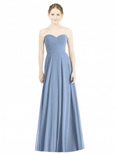 Bleu poussiéreux Trapèze Mousseline Longue Robes demoiselle d'honneur Pas Chre