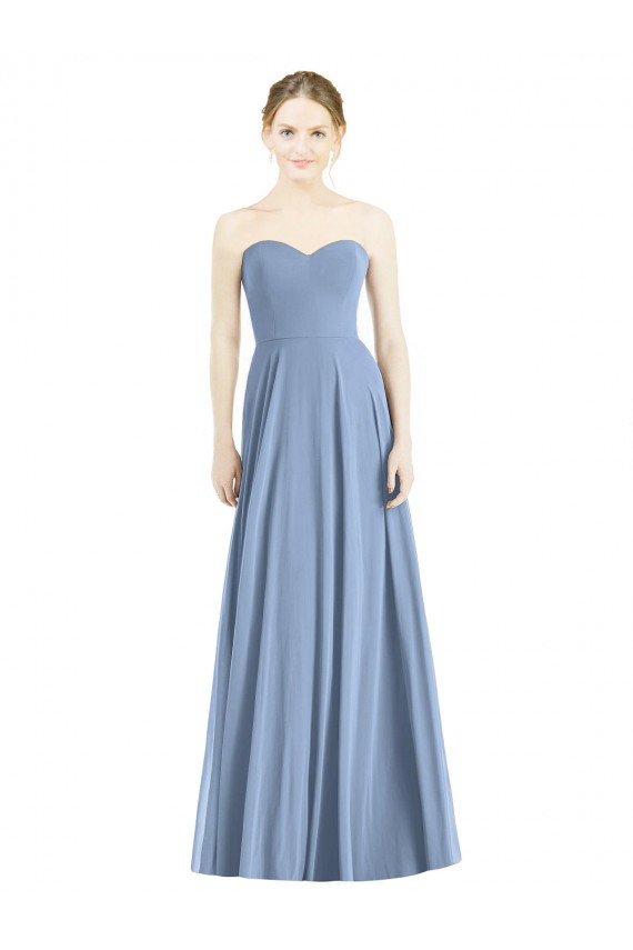 Bleu poussiéreux Trapèze Mousseline Longue Robes demoiselle d'honneur Pas Chère