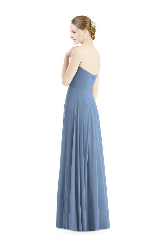 Bleu poussiéreux Trapèze Mousseline Longue Robes demoiselle d'honneur Pas Chère