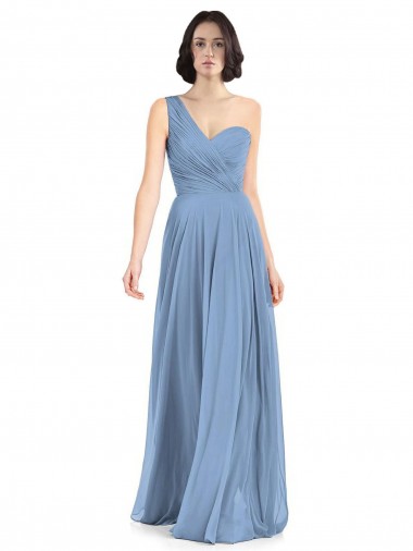 Bleu poussiéreux Trapèze Mousseline Longue Robes demoiselle d'honneur Pas Chre