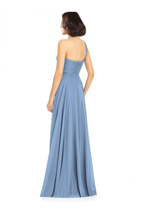 Bleu poussiéreux Trapèze Mousseline Longue Robes demoiselle d'honneur Pas Chère