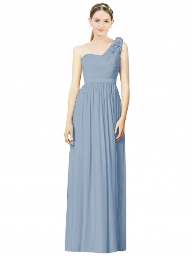 Bleu poussiéreux Trapèze Mousseline Longue Robes demoiselle d'honneur Pas Chre