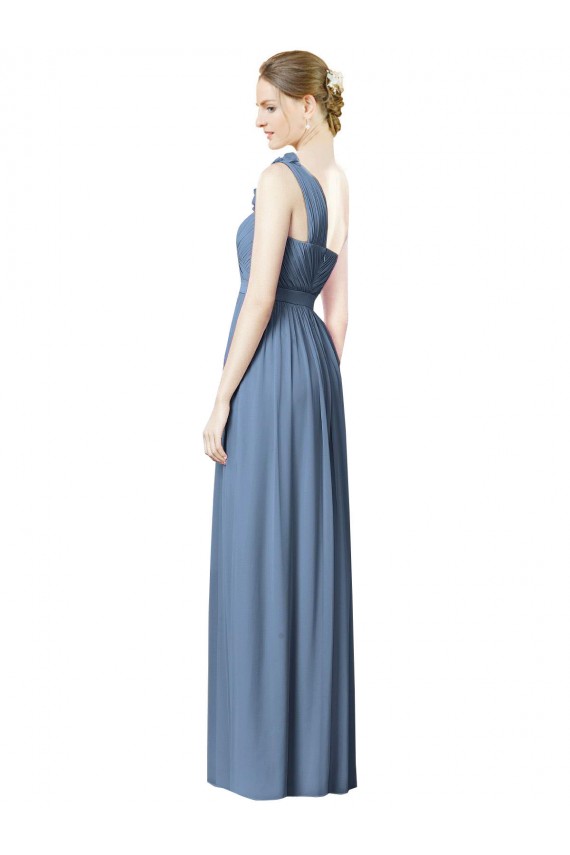 Bleu poussiéreux Trapèze Mousseline Longue Robes demoiselle d'honneur Pas Chère