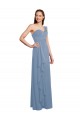 Bleu poussiéreux Trapèze Mousseline Longue Robes demoiselle d'honneur Pas Chère