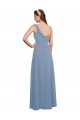 Bleu poussiéreux Trapèze Mousseline Longue Robes demoiselle d'honneur Pas Chère