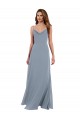 Bleu poussiéreux Trapèze Mousseline Longue Robes demoiselle d'honneur Pas Chère