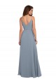 Bleu poussiéreux Trapèze Mousseline Longue Robes demoiselle d'honneur Pas Chère