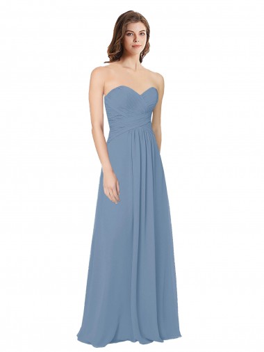 Bleu poussiéreux Trapèze Mousseline Longue Robes demoiselle d'honneur Pas Chre