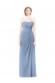 Bleu poussiéreux Trapèze Sans bretelle Mousseline Longue Robes demoiselle d'honneur Pas Chère