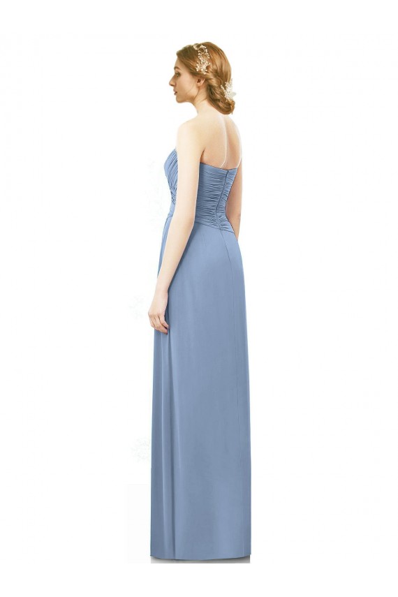 Bleu poussiéreux Trapèze Sans bretelle Mousseline Longue Robes demoiselle d'honneur Pas Chère