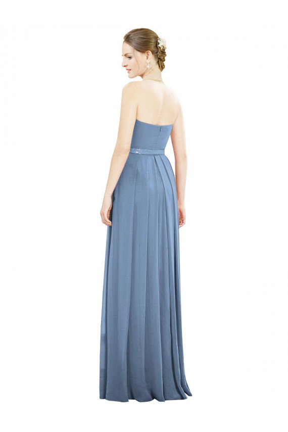 Bleu poussiéreux Trapèze Sans bretelle Mousseline Longue Robes demoiselle d'honneur Pas Chère