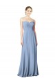 Bleu poussiéreux Trapèze Sans bretelle Mousseline Longue Robes demoiselle d'honneur Pas Chère
