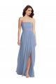 Bleu poussiéreux Trapèze Sans bretelle Mousseline Longue Robes demoiselle d'honneur Pas Chère