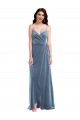 Bleu poussiéreux Trapèze Velours Stretch Longue Robes demoiselle d'honneur / Robes de bal Pas Chère
