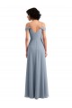 Bleu poussiéreux Trapèze Épaule Dénudée Bretelles spaghetti Mousseline Longue Robes demoiselle d'honneur Pas Chère