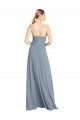 Bleu poussiéreux Trapèze Épaule Dénudée Bretelles spaghetti Mousseline Longue Robes demoiselle d'honneur Pas Chère