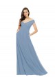 Bleu poussiéreux Trapèze Épaule Dénudée Mousseline Longue Robes demoiselle d'honneur Pas Chère