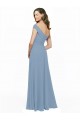 Bleu poussiéreux Trapèze Épaule Dénudée Mousseline Longue Robes demoiselle d'honneur Pas Chère