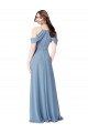 Bleu poussiéreux Trapèze Épaule Dénudée Mousseline Longue Robes demoiselle d'honneur Pas Chère