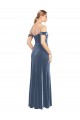 Bleu poussiéreux Trapèze Épaule Dénudée Sans bretelle Velours Stretch Longue Robes demoiselle d'honneur / Robes de bal Pas Chère