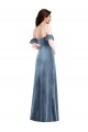 Bleu poussiéreux Trapèze Épaule Dénudée Velours Stretch Longue Robes demoiselle d'honneur / Robes de bal Pas Chère