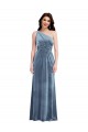 Bleu poussiéreux Trapèze Épaule Dénudée Velours Stretch Longue Robes demoiselle d'honneur / Robes de bal Pas Chère