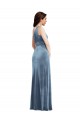Bleu poussiéreux Trapèze Épaule Dénudée Velours Stretch Longue Robes demoiselle d'honneur / Robes de bal Pas Chère