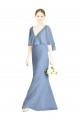 Bleu poussiéreux Trompette Col V Mousseline Longue Robes demoiselle d'honneur Pas Chère
