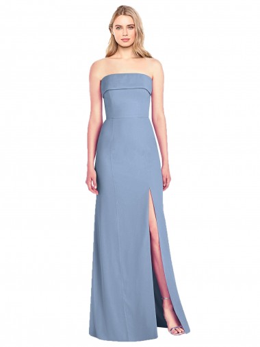Bleu poussiéreux Trompette Sans bretelle Mousseline Longue Robes demoiselle d'honneur Pas Chre