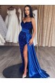 Bleu roi Fourreau Balayage train Paillettes Velours Longue Robes de bal Pas Chère