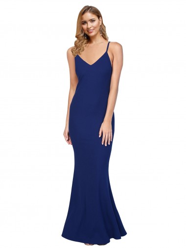 Bleu roi Fourreau Col V Crêpe Stretch Longue Formelles Robes demoiselle d'honneur / Robes de soirée / Robes de bal Pas Chre