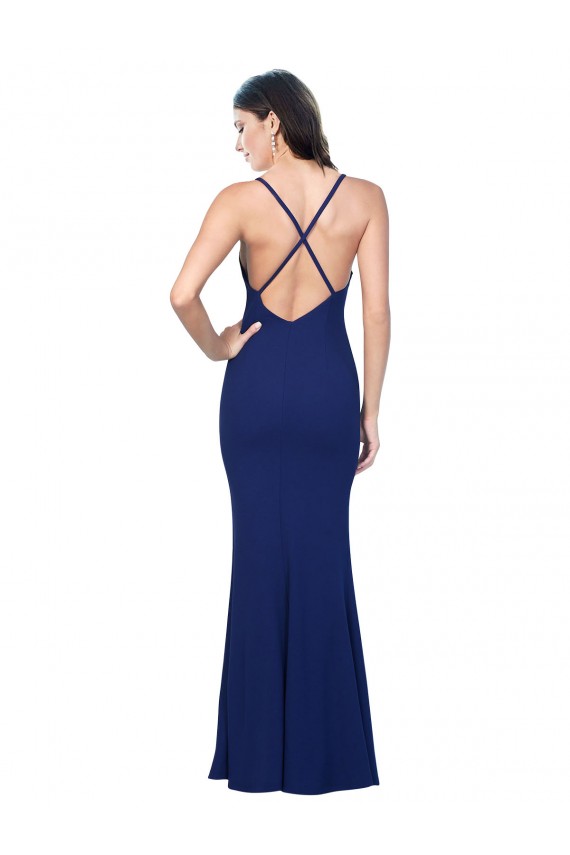 Bleu roi Fourreau Col V Crêpe Stretch Longue Formelles Robes demoiselle d'honneur / Robes de soirée / Robes de bal Pas Chère