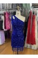 Bleu roi Fourreau Courte Paillettes Velours Courte Robes de bal Pas Chère