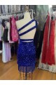Bleu roi Fourreau Courte Paillettes Velours Courte Robes de bal Pas Chère