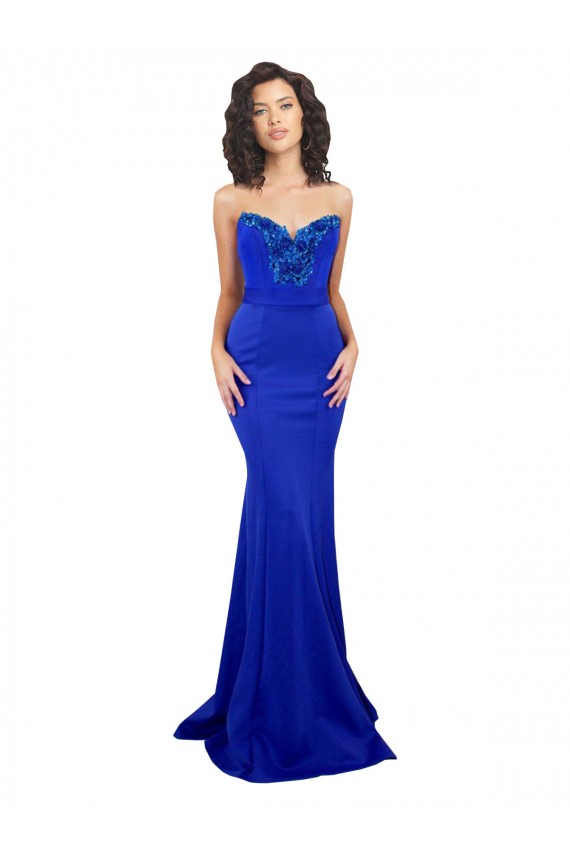 Bleu roi Sirène Col Haut Crêpe Stretch Longue Formelles Robes demoiselle d'honneur / Robes de soirée / Robes de bal Pas Chère