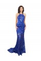 Bleu roi Sirène Col Haut Dentelle Longue Robes demoiselle d'honneur / Robes de bal Pas Chère