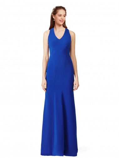 Bleu roi Sirène Col V Crêpe Stretch Longue Formelles Robes demoiselle d'honneur / Robes de soirée / Robes de bal Pas Chre