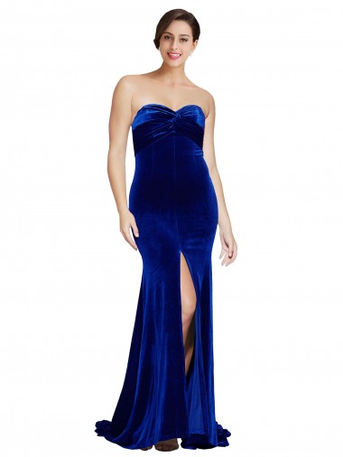 Bleu roi Sirène Sans bretelle Balayage train Velours Stretch Longue Formelles Robes demoiselle d'honneur / Robes de soirée / Robes de bal Pas Chre