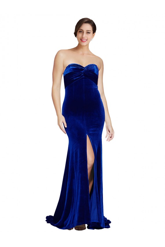 Bleu roi Sirène Sans bretelle Balayage train Velours Stretch Longue Formelles Robes demoiselle d'honneur / Robes de soirée / Robes de bal Pas Chère