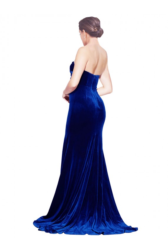 Bleu roi Sirène Sans bretelle Balayage train Velours Stretch Longue Formelles Robes demoiselle d'honneur / Robes de soirée / Robes de bal Pas Chère