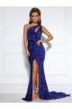 Bleu roi Sirène Traîne moyenne Paillettes Velours Longue Robes de bal Pas Chère