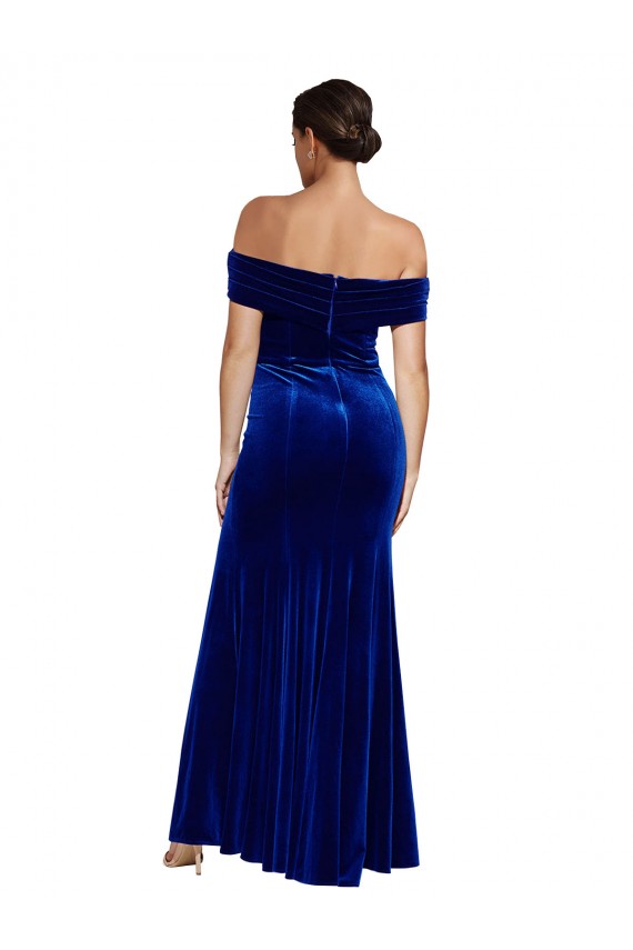 Bleu roi Sirène Épaule Dénudée Velours Stretch Longue Formelles Robes demoiselle d'honneur / Robes de soirée / Robes de bal Pas Chère