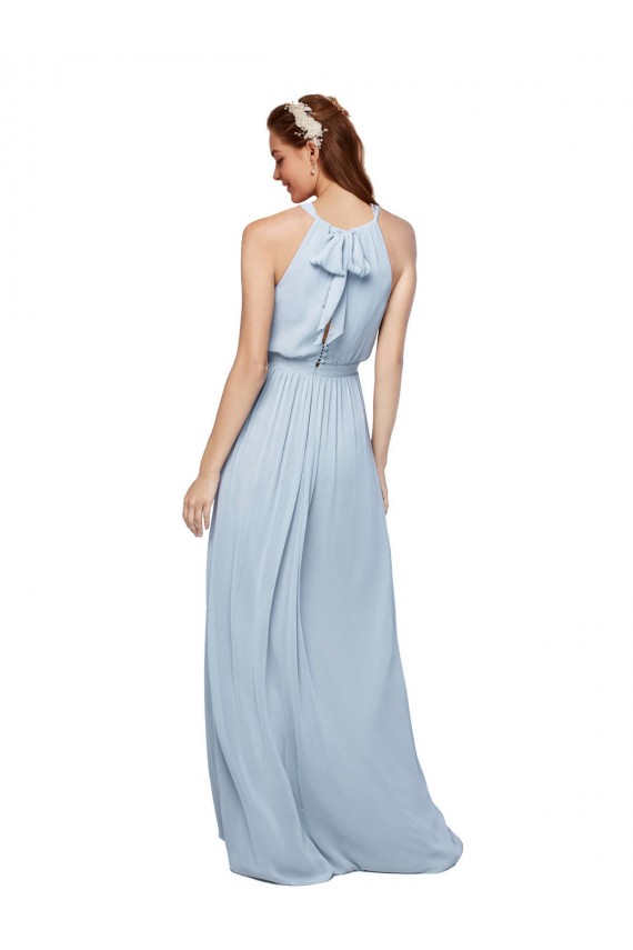 Bleu roi Trapèze Col Haut Mousseline Longue Robes demoiselle d'honneur Pas Chère