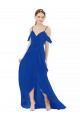 Bleu roi Trapèze Col V Mousseline Longue Asymétrique Robes demoiselle d'honneur Pas Chère