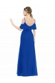 Bleu roi Trapèze Col V Mousseline Longue Asymétrique Robes demoiselle d'honneur Pas Chère
