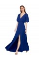 Bleu roi Trapèze Col V Mousseline Longue Robes demoiselle d'honneur Pas Chère